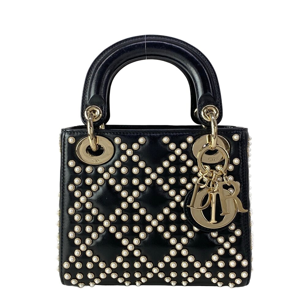 Christian Dior Lady Dior Mini Bag Handbag Black Cream